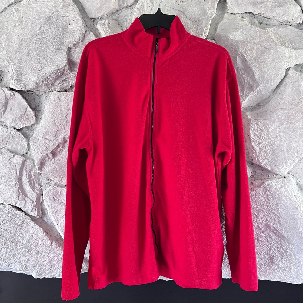 Banana Republic | Women’s Red Fleece Full Zip Jacket with Black Details, Size L